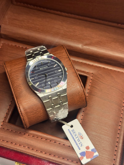 BESTWIN Navy Blue Stripes Silver-Tone